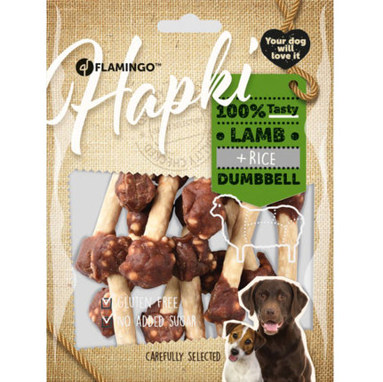 Flamingo Hapki Lamb Rice Dumbbell - dog treats, lamb, rice, and beef hide