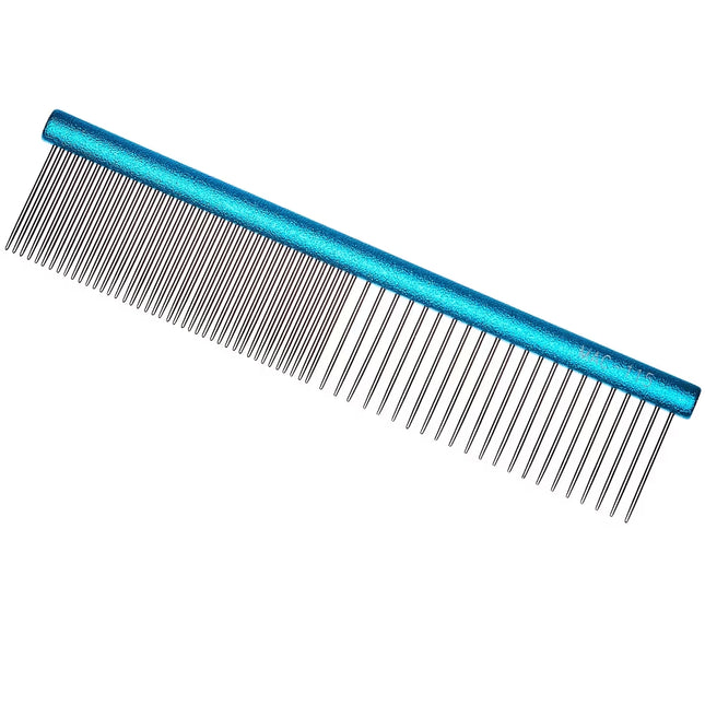 Madan Professional Mini Light Face Comb - professional and lightweight mini comb with an aluminum handle and mixed tooth spacing - Light Blue