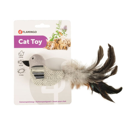 Flamingo Cat Pirin Bird - stylish bird toy for cats with a rattle, feathers, and catnip