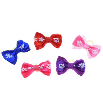 Blovi Bows Paws Double 25pcs - colorful, double bows with paw prints, on elastic, for dogs