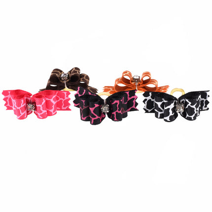 Blovi Bows Wild Glam 25 pcs - elegant bows for dogs in leopard print, with a rhinestone, on an elastic band