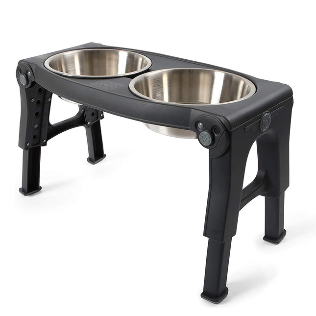 Dexas Adjustable Height Pet Feeder - stainless steel dog bowls on a stand, with height adjustment