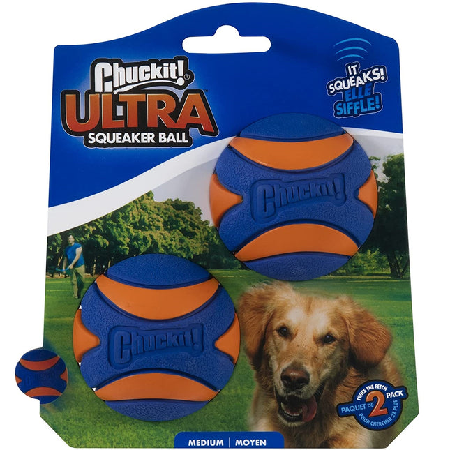 Chuckit! Ultra Squeaker Ball M (6.4cm) - bouncy dog ball with squeaker - 2pcs