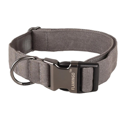 Flamingo Collar Oxana Grey - sturdy adjustable dog collar, nylon, two-point buckle