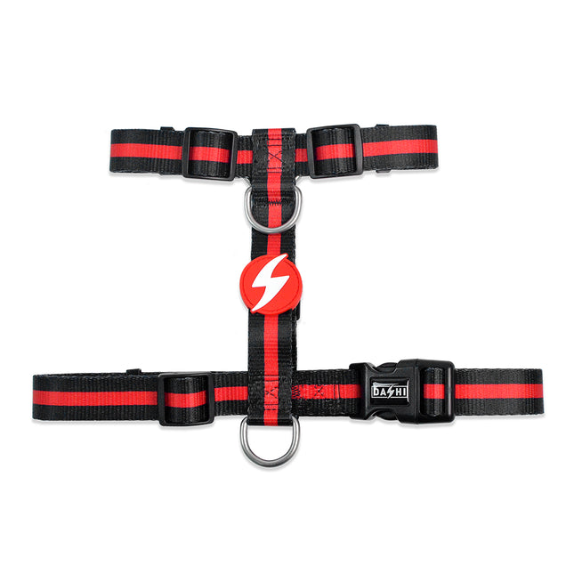 Dashi Stripes Red & Black Back Harness - adjustable guard harness for dogs, red and black stripes