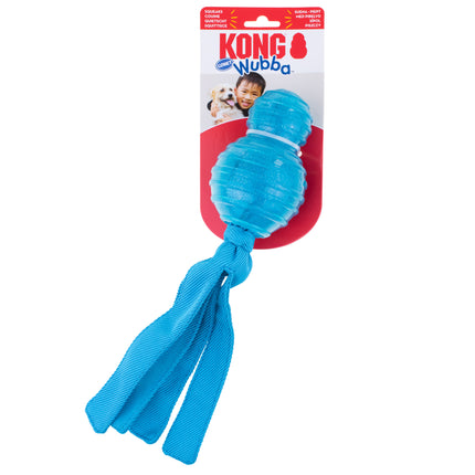 KONG Wubba Comet - reinforced fetch toy for dogs, squeaky toy with tassels