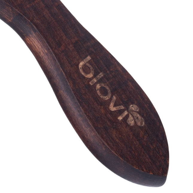 Blovi Wood Brush - small, oval brush with natural bristles, detangler, and finger hole, for long-haired breeds