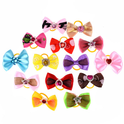 Blovi Bows Happy 25 pcs - colorful bows for dogs, on elastic, mix of patterns, colors, and stones