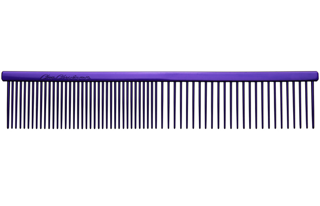 Chris Christensen Fine/Coarse Comb - professional metal comb with mixed tooth spacing, purple