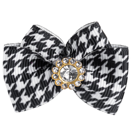 Blovi Bow Glamour handmade houndstooth bow with decorative stone