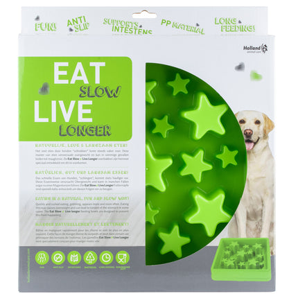 Eat Slow Live Longer Star L - square bowl for dogs that slows down eating, stars