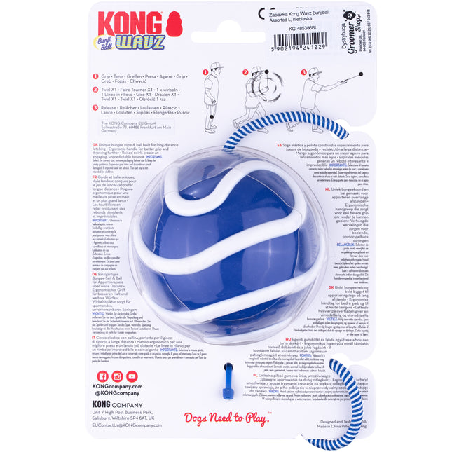 KONG Wavz Bunji Ball L - dog ball with elastic cord, floating fetch toy