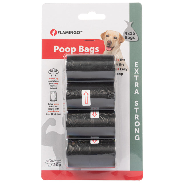 Flamingo Skep Extra Strong Poop Bags 4x 15 pcs - large, very strong waste bags