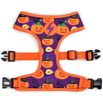 Dashi Pumpkin Neo Mesh Harness - no-pull, reversible dog harness with Halloween pumpkin pattern