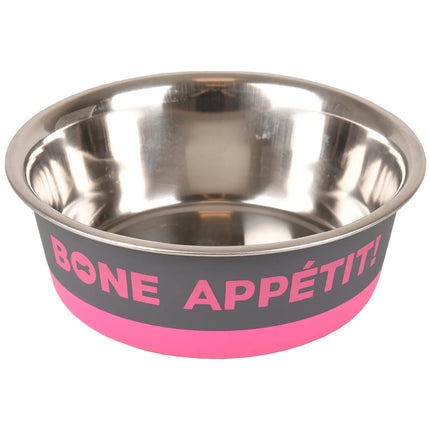 Flamingo Bone Apetit Pink Bowl - stainless steel bowl for dogs and cats with a non-slip base