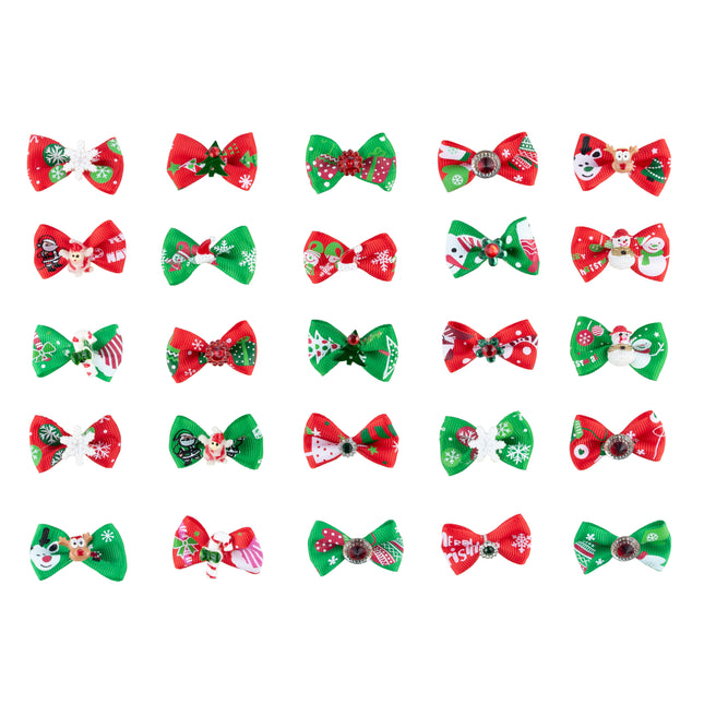 Blovi Christmas Bows Mix 25 pcs - festive bows for dogs, on elastic, mix of designs