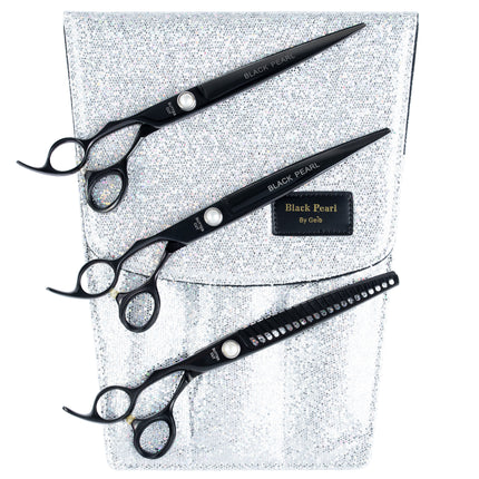 Geib Black Pearl Lefty Scissors Set - professional scissors and thinning shears set (21 teeth) made of Japanese cobalt steel, 3 pieces