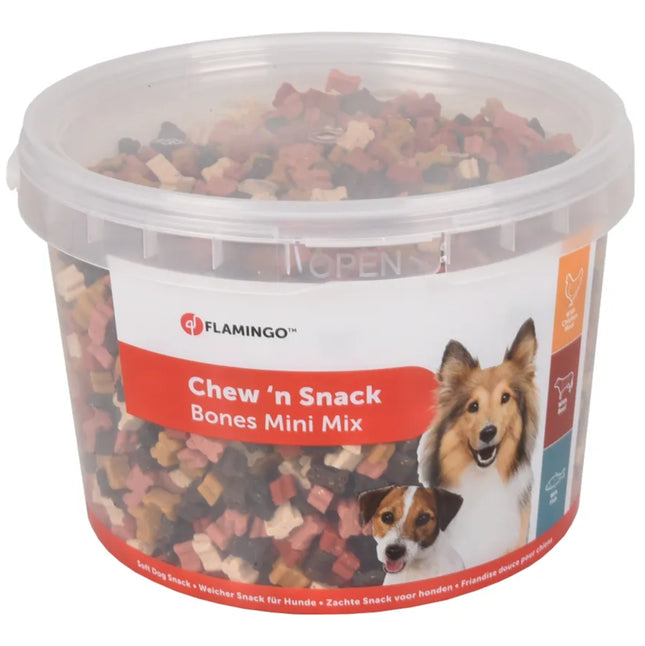 Flamingo Chew'n Snack Minibones Mix - small dog training treats, chicken, beef, fish