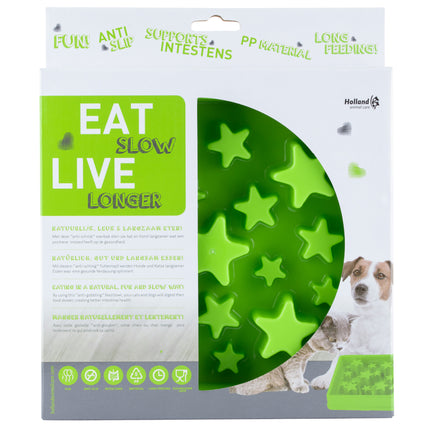 Eat Slow Live Longer Star S - square bowl for dogs that slows down eating, stars