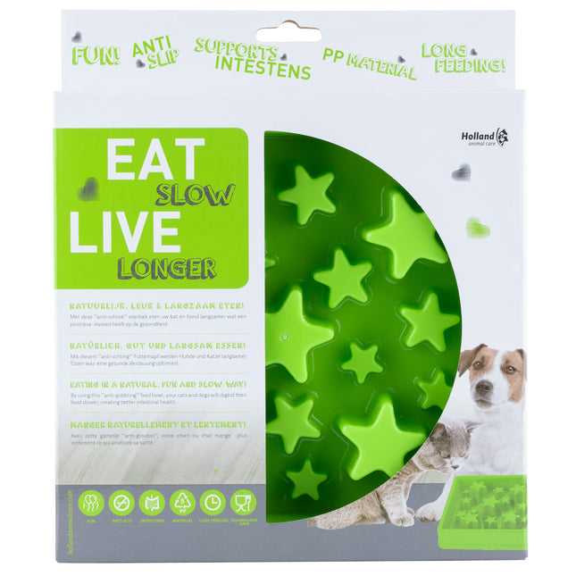 Eat Slow Live Longer Star S - square bowl for dogs that slows down eating, stars