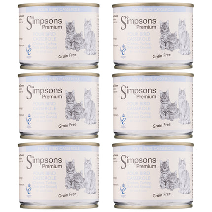 Simpsons Premium Cat Four Bird Casserole - grain-free wet food for cats, chicken, turkey, duck, and goose