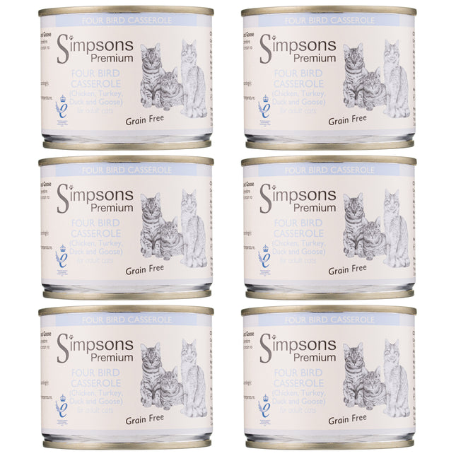 Simpsons Premium Cat Four Bird Casserole - grain-free wet food for cats, chicken, turkey, duck, and goose