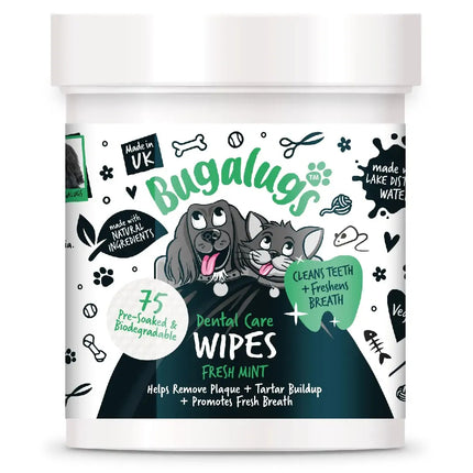 Bugalugs Dental Care Wipes 75 pcs - dental wipes for dogs and cats, no brushing required