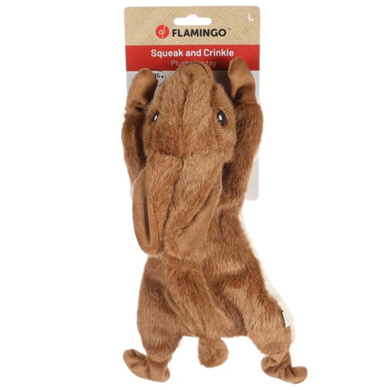 Flamingo Plush Dog Toy Rabbit - crinkly plush rabbit with squeaker, light brown