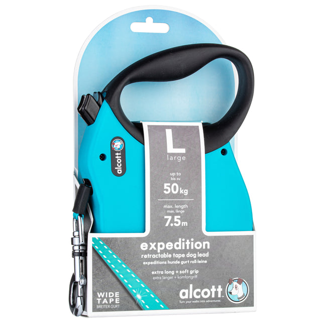 Alcott Expedition Retractable Leash 7.5m Blue - long automatic leash for dogs, blue