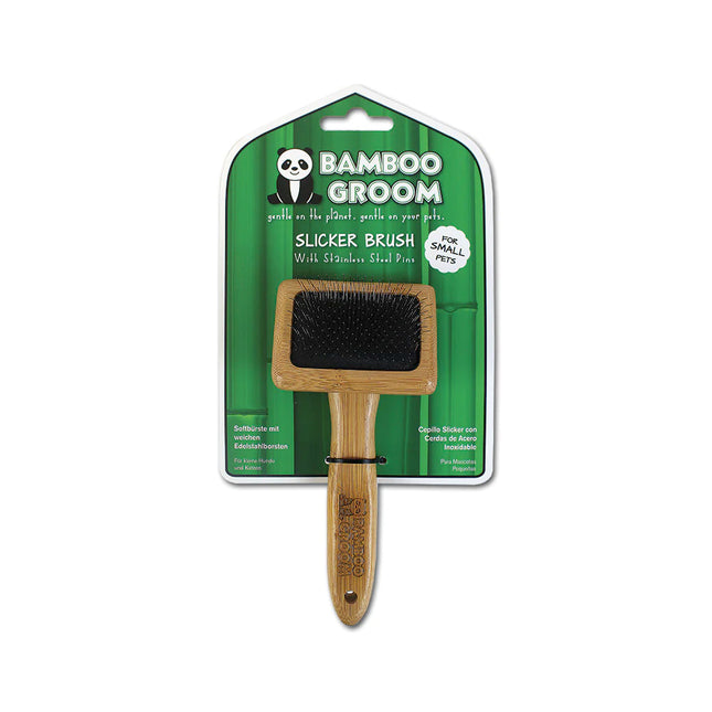 Bamboo Groom Slicker Brush Small - bamboo slicker brush for small dogs and cats