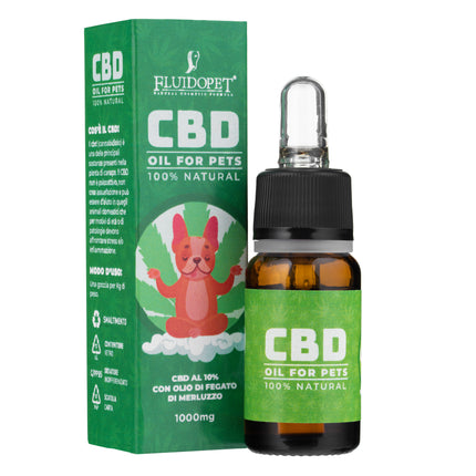 FluidoPet CBD 10% for Pets 1000mg - natural CBD oil with cod liver oil, for dogs and cats