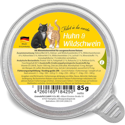 GranataPet Filet à la carte Chicken & Wild Boar - wet food for cats, juicy fillets in their own sauce, chicken and game.