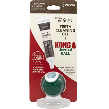 TropiClean Enticers KONG Dental Ball - set: dog teeth cleaning gel and KONG ball