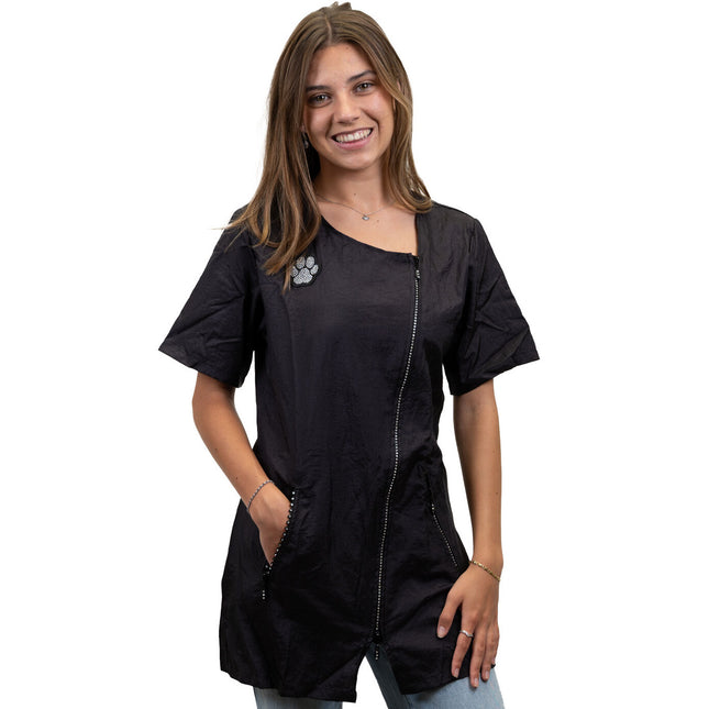 Tikima Caterina Shirt Black - women's grooming blouse with short sleeves, richly decorated, black