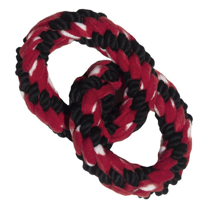 KONG Signature Rope Double Ring Tug - elastic tug toy for dogs, rings made of fleece and cotton