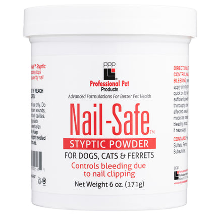 PPP Nail Safe Styptic Powder - powder for stopping bleeding when trimming the nails of dogs, cats, and ferrets.