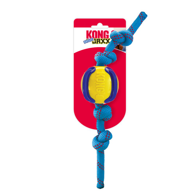 Kong Jaxx Brights Ball with Rope - dog ball with knots for fetching and tugging