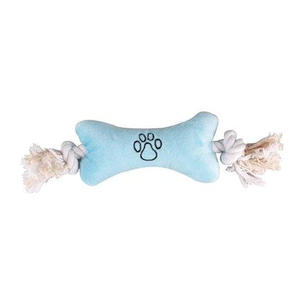 Flamingo Plush Toy - plush bone on a rope, with a squeaker - blue