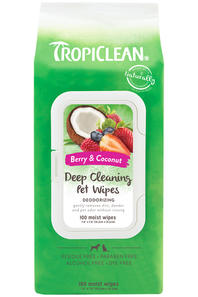 Tropiclean Deep Cleaning Pet Wipes Berry & Coconut 100 pcs - cleansing, moisturizing wipes for dogs, berry - coconut