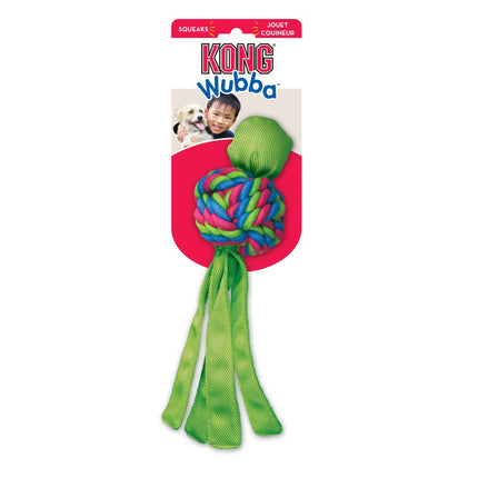 KONG Wubba Weaves (33cm) - squeaky toy for dogs, with tails and a woven ball