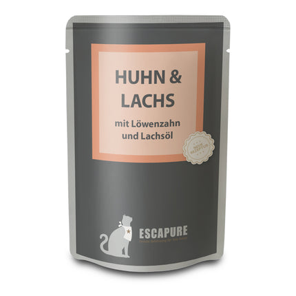 Escapure Chicken and Salmon with Dandelion - wet food for cats, chicken with salmon and dandelion.