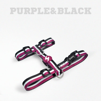 Dashi Stripes Purple & Black Back Harness - adjustable guard harness for dogs, purple and black stripes