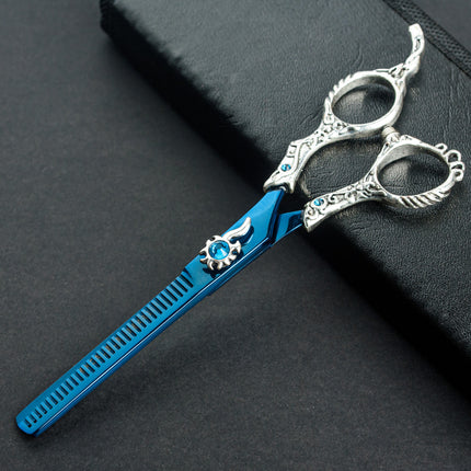 Excalibur Shears Poseidon Blue Thinner - elegantly decorated single-sided thinning shears, 32 teeth