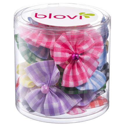 Blovi Bows Checkered 25pcs - checkered bows for dogs, with beads, on elastic