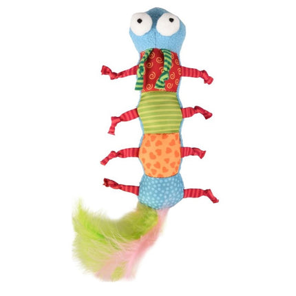 Flamingo Cat Yowly Caterpillar - long toy for cats, plush caterpillar with feathers and catnip