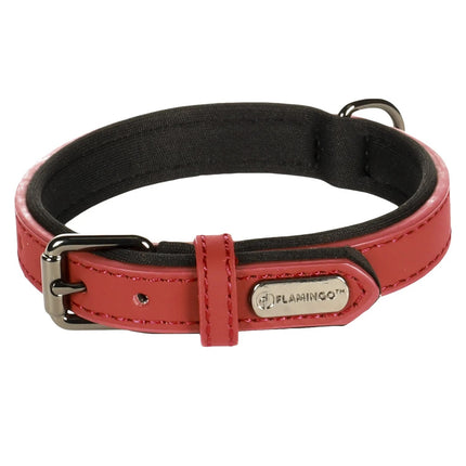 Flamingo Collar Binti - leather dog collar with lining, natural leather, neoprene