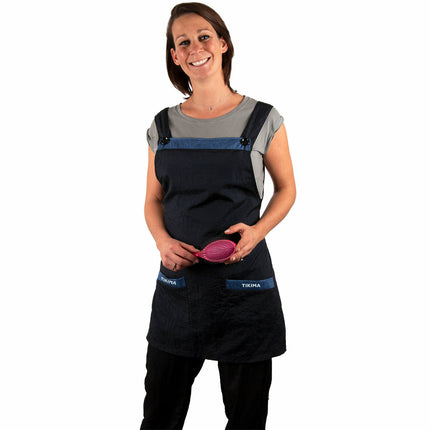 Tikima Capriana Apron Black/Blue - lightweight grooming apron, black with blue accents