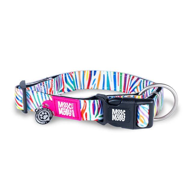 Max&Molly GOTCHA! Smart ID Collar Magic Zebra - smart tag collar for dogs, rainbow zebra pattern