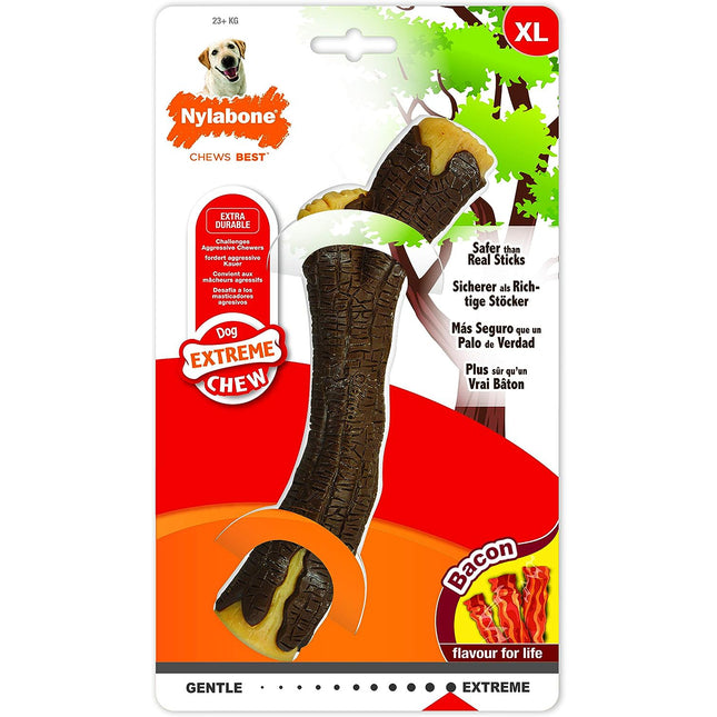 Nylabone Extreme Wooden Stick - fetch toy for dogs, safe stick with a bacon scent