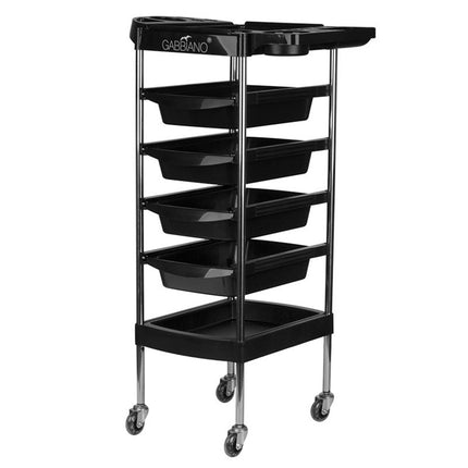 Gabbiano FX7 - grooming cart, 4 trays, lower shelf, 2 side handles, black